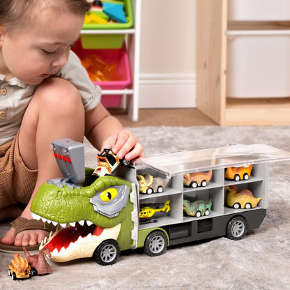 JOYIN 13 in 1 Dinosaur Toys for Kids 3-5, Dinosaur Truck with 12 Pull Back Cars, Dinosaur Cars Set, Birthday Gifts Toys for 3 4 5+ Year Old Boy, Transport Carrier Truck for Toddlers 2-4 Years