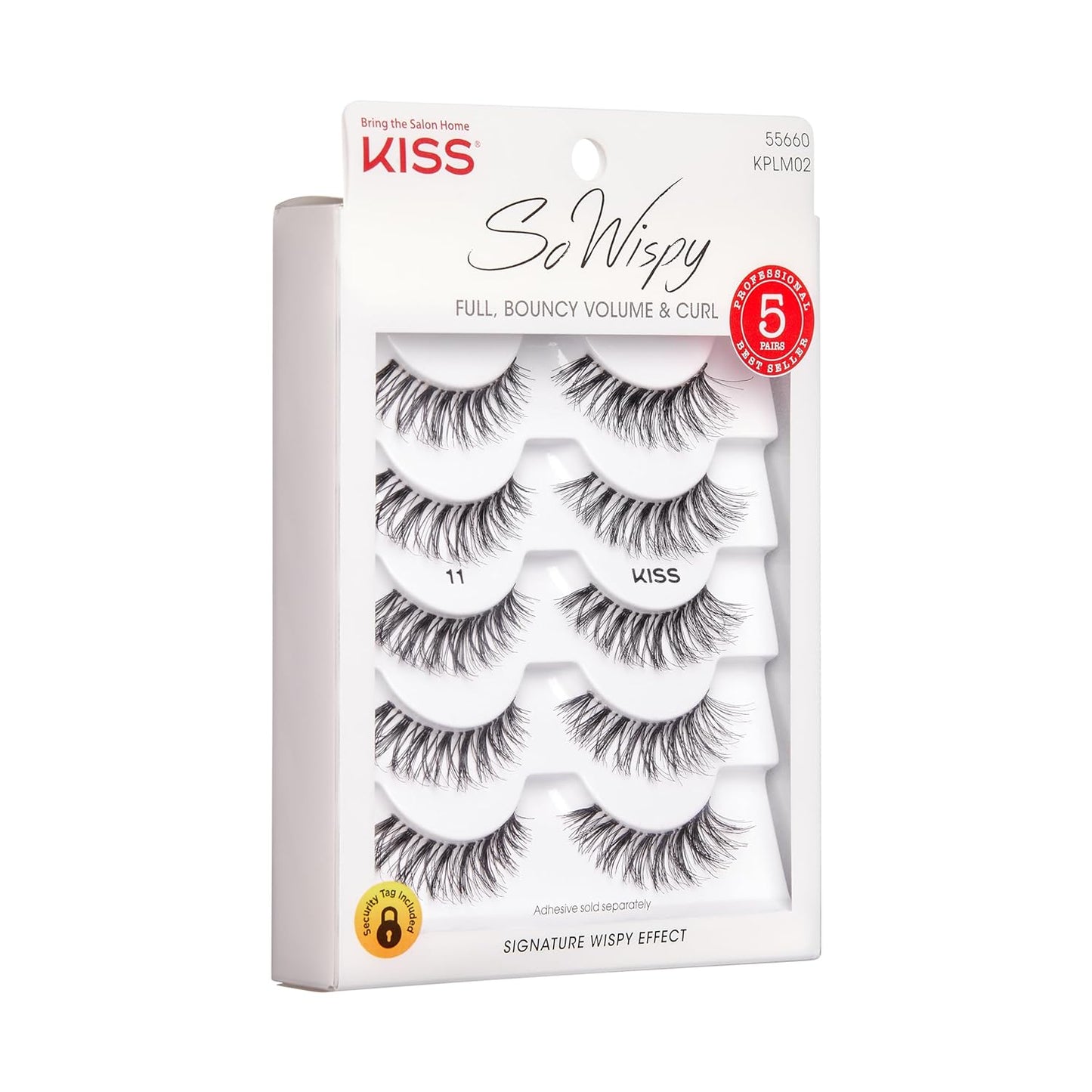 KISS So Wispy, False Eyelashes, Style #11', 12 mm, Includes 5 Pairs Of Lashes, Contact Lens Friendly, Easy to Apply, Reusable Strip Lashes, Glue On, Mulitpack