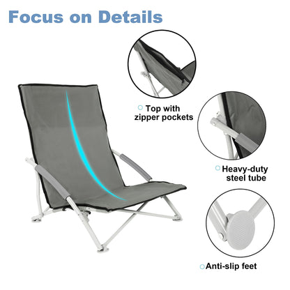 YSSOA Folding Beach Adults, Portable Heavy-Duty Chairs Made of High Strength 600D Oxford Fabric and Steel Frame for Outdoors, Camping, Picnic, BBQ, 1-Pack, Grey