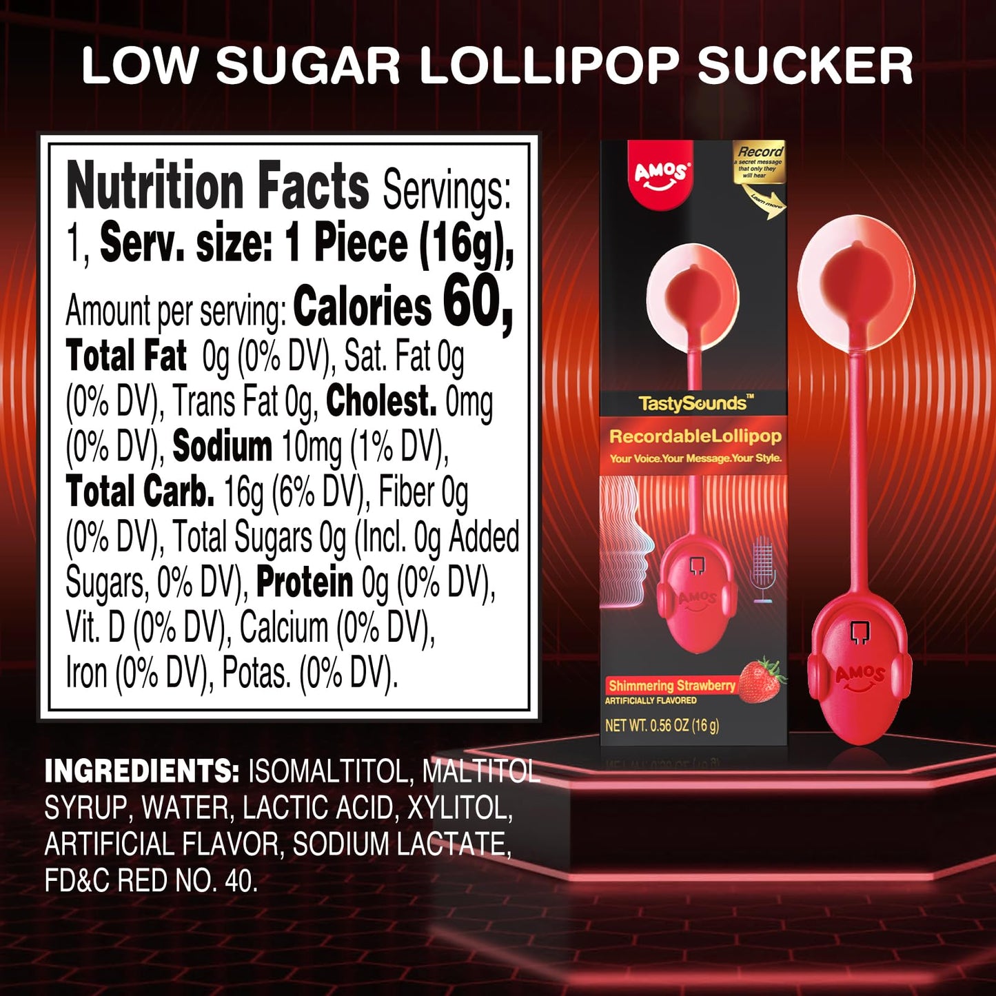 Music Lollipop Suckers,AMOS Audio Lollipop Sugar Free, Singing Lollipop Individually Wrapped, Novelty Gift for Mothers Day (Blueberry, Pack of 1)