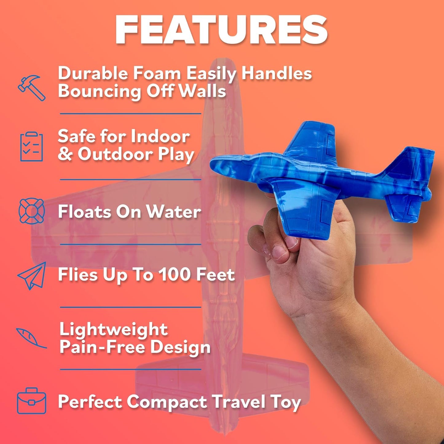 Airplane Toy Foam Airplanes for Kids: Best Stocking Stuffers for Boys & Girls - Easy Throwing Air Planes - STEM Summer Yard Beach Toy Games - Styrofoam Plane Glider - Great Gifts for Age 4 5 6 7 8 9