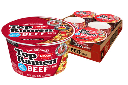 Nissin Top Ramen Noodle Soup, Beef, 3 Ounce (Pack of 24)