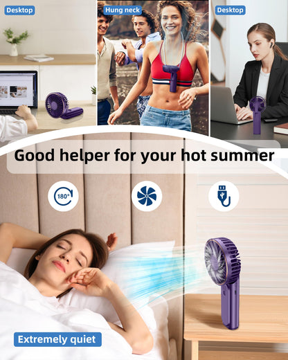 TUNISE Portable Handheld Fan, Portable Fan Rechargeable, 4000mAh, 180° Adjustable, 6 Speed Wind, Display Electricity in Real Time, USB Rechargeable Foldable Fan, Quiet Personal Fan as the Power Bank