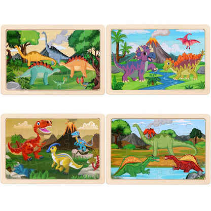 Wooden Puzzles Dinosaur Toys for Kids Ages 3-5, Set of 4 Packs with 20-Piece Wood Jigsaw Puzzles, Preschool Educational Brain Teaser Boards for Boys and Girls 3 4 5 6 Years Old