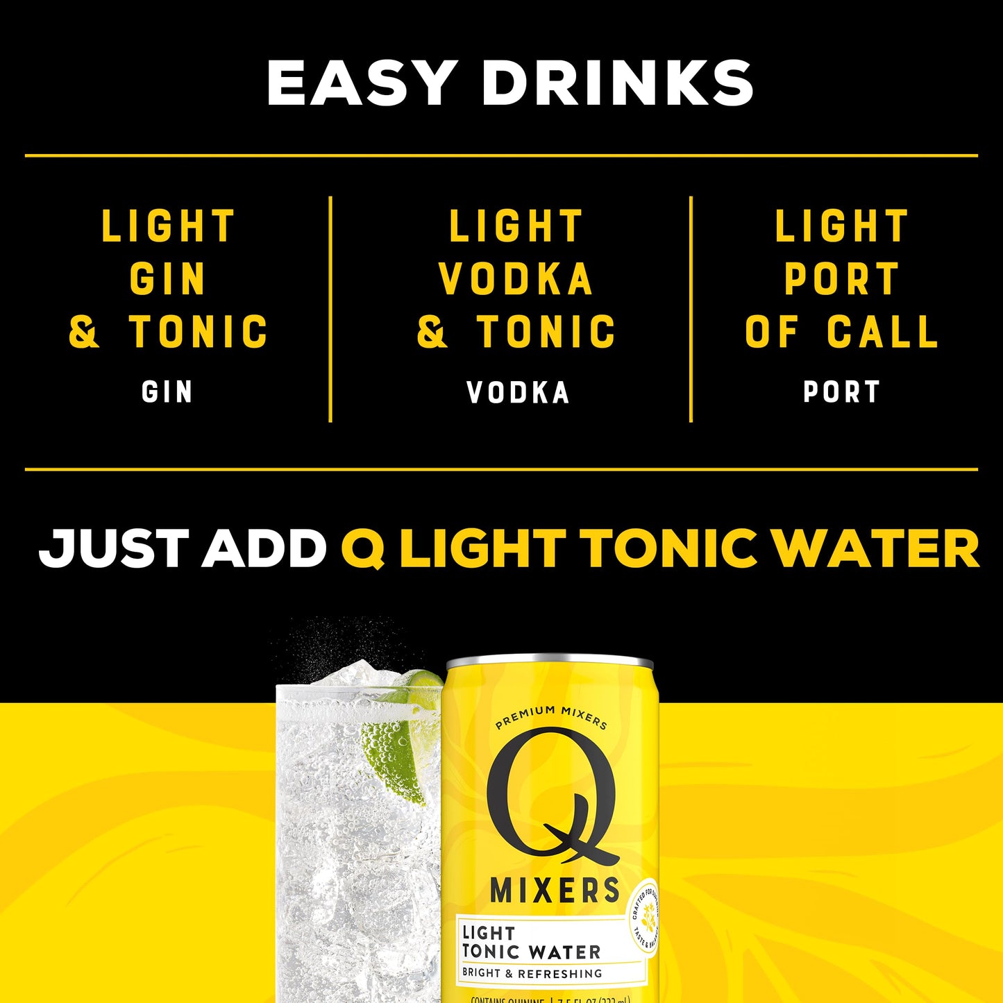 Q Mixers Tonic Water, Premium Cocktail Mixer Made with Real Ingredients, Only 45 Calories per Can, 7.5 Fl oz (Pack of 24)