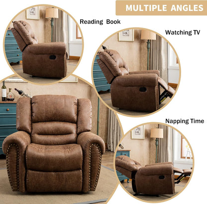 CANMOV Leather Recliner Chair, Classic and Traditional Manual Recliner Chair with Comfortable Arms and Back Single Sofa for Living Room, Nut Brown