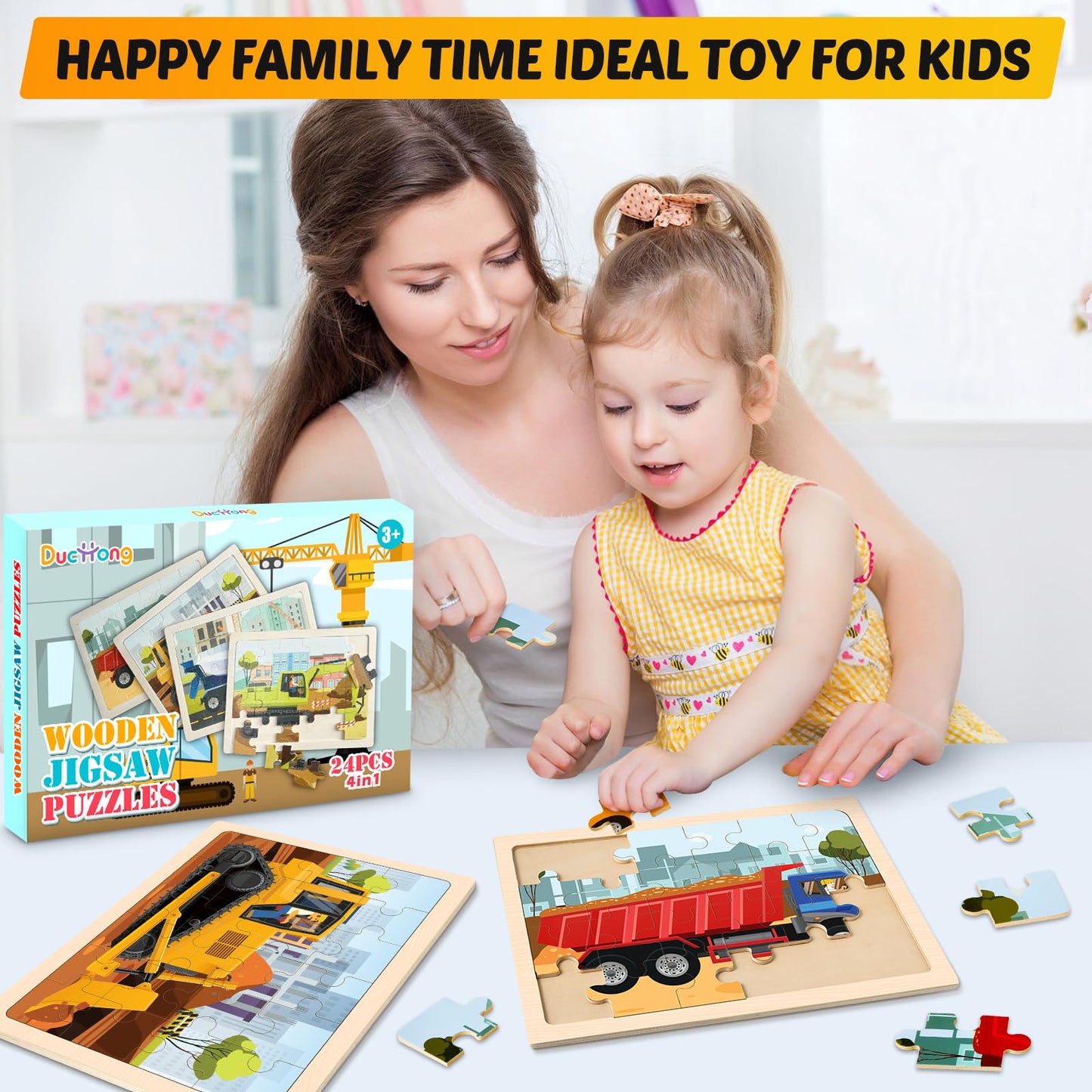 4-in-1 Farm Wooden Puzzles for Kids Ages 4-6, 24 PCS Wooden Jigsaw Puzzles for Toddlers Ages 2-4, Preschool Educational Puzzles Boards Toys Gifts for 3 4 5 6 Boys Girls