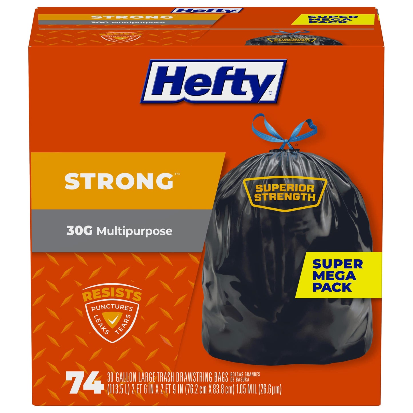 Hefty Strong Large Trash Bags, 30 Gallon, 56 Count