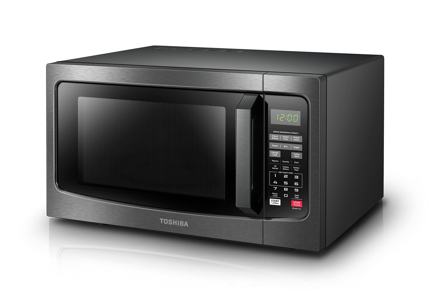 TOSHIBA EM131A5C-BS Countertop Microwave Ovens 1.2 Cu Ft, 12.4" Removable Turntable Smart Humidity Sensor 12 Auto Menus Mute Function ECO Mode Easy Clean Interior Black Color 1100W