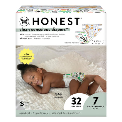 The Honest Company Clean Conscious Diapers | Plant-Based, Sustainable | Above It All + Pandas | Club Box, Size Newborn, 72 Count