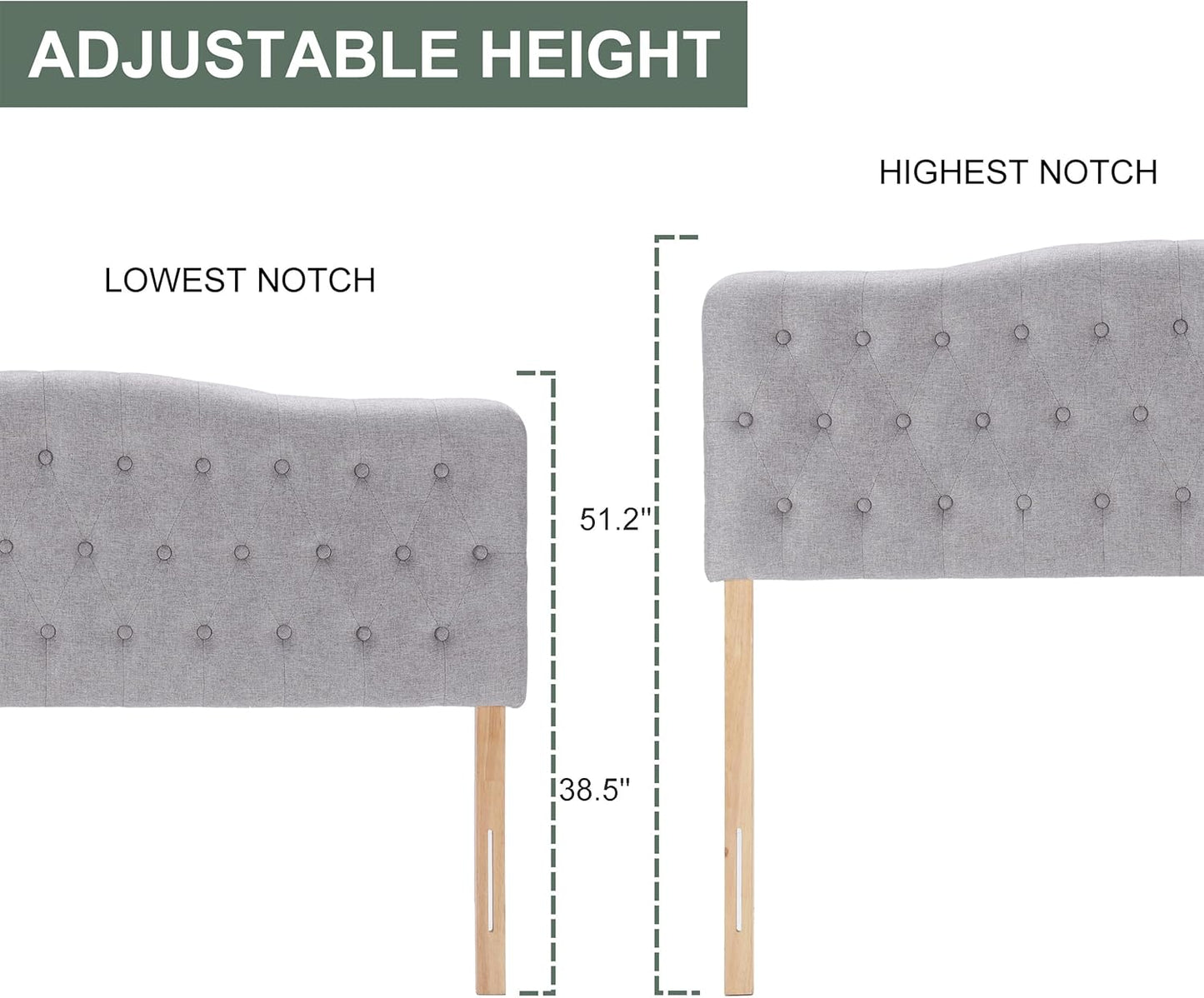 Upholstered Queen Headboard, Button Diamond Tufted Headboard with Adjustable Height and Solid Wood Leg, Linen Fabric Padded Headboard for Queen Size Bed, Mordern Head Board, Grey