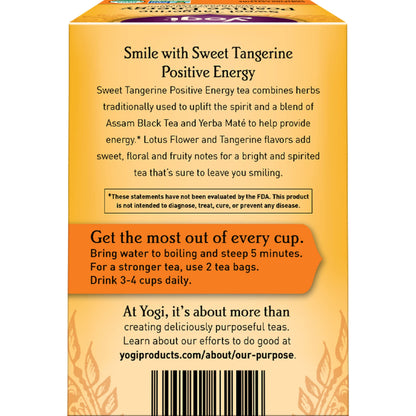 Yogi Sweet Tangerine Positive Energy Tea - 16 Tea Bags per Pack (6 Packs) - Organic Tangerine Energy Tea - Includes Black Tea Leaf, Yerba Mate Leaf, Ashwagandha Root & More