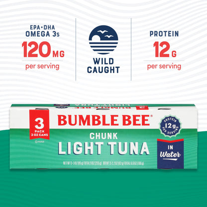 Bumble Bee Chunk Light Tuna In Water, 5 oz Cans (Pack of 24) - Wild Caught Skipjack Tuna - 23g Protein Per Serving - MSC Certified Sustainable Seafood, Non-GMO, Gluten Free, Kosher