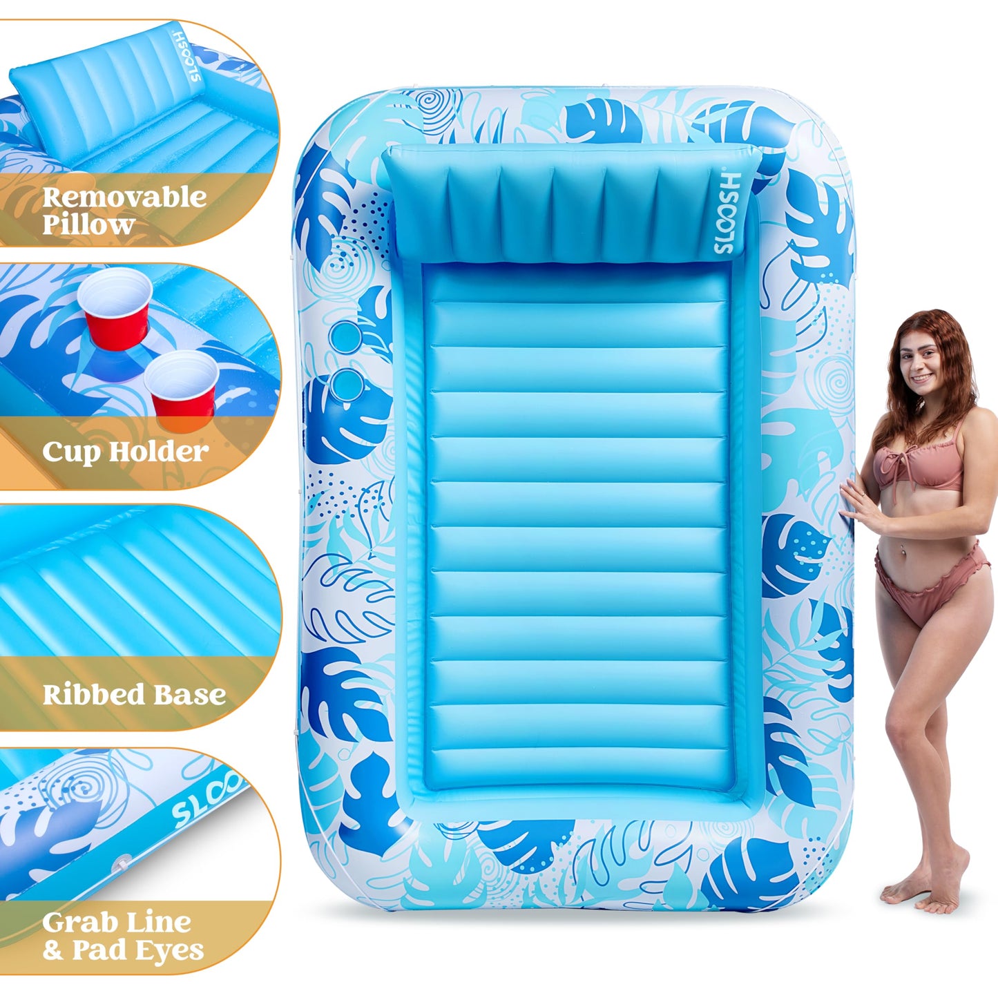 Sloosh Inflatable Tanning Pool Lounger Float for Adults, 70" x 46" Large Suntan Tub Pool Floats Sun Tan Tub Ice Bath Tub Tanning Bed Blow up Pool Raft Lounge Floatie, L-Blue