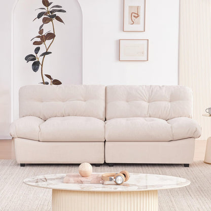 80" Chenille Cloud Deep Seat Overstuffed Couches for Living Room, Cozy Comfy Cloud Sofa with Solid Wood Frame, Modern Loveseat Sofa Couch for Small Spaces, Pillow-Designed Armrest Couch, Beige