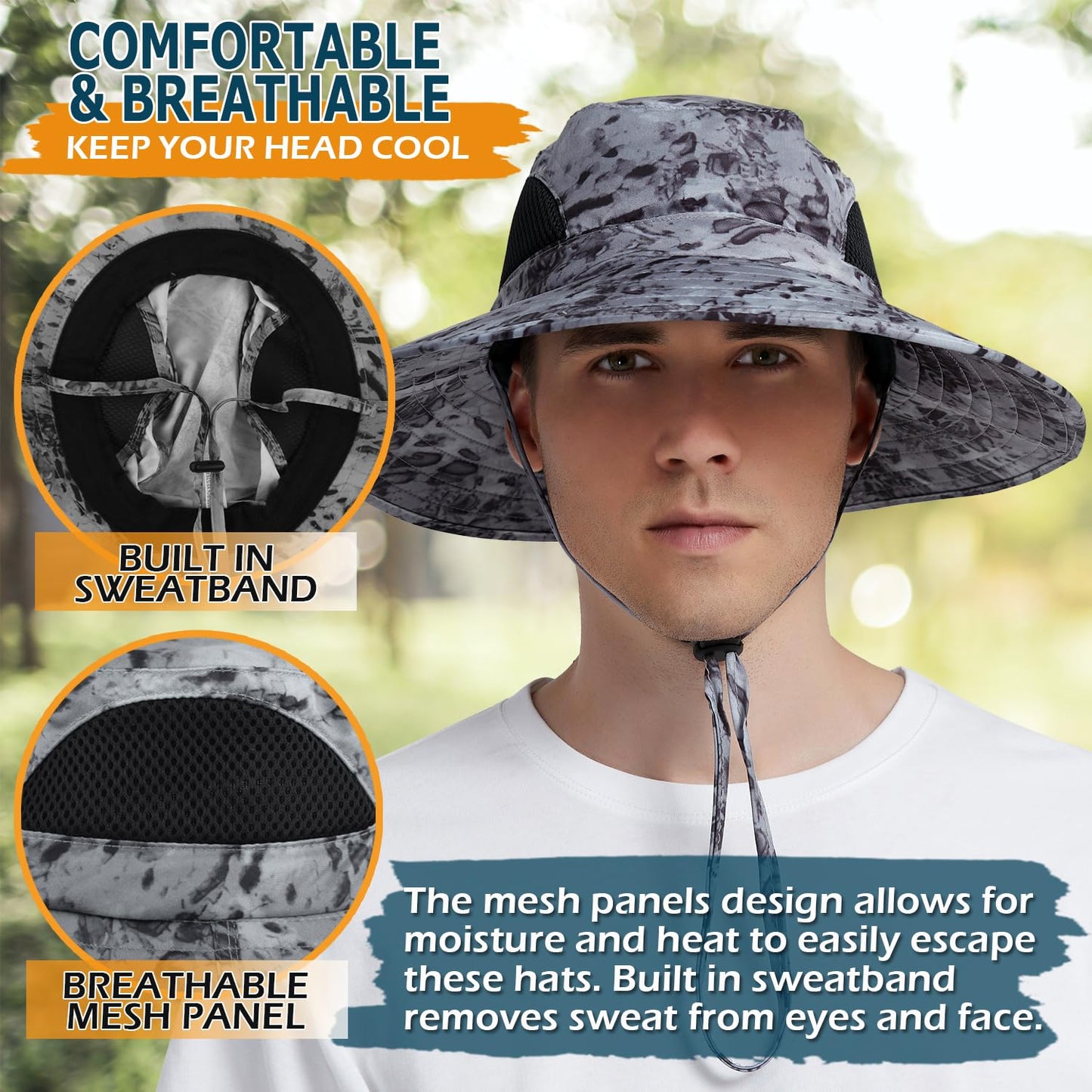 EINSKEY Unisex Sun Hat, Waterproof Wide Brim Bucket Hat Packable Boonie Hat for Fishing Hiking Gardening Safari Beach