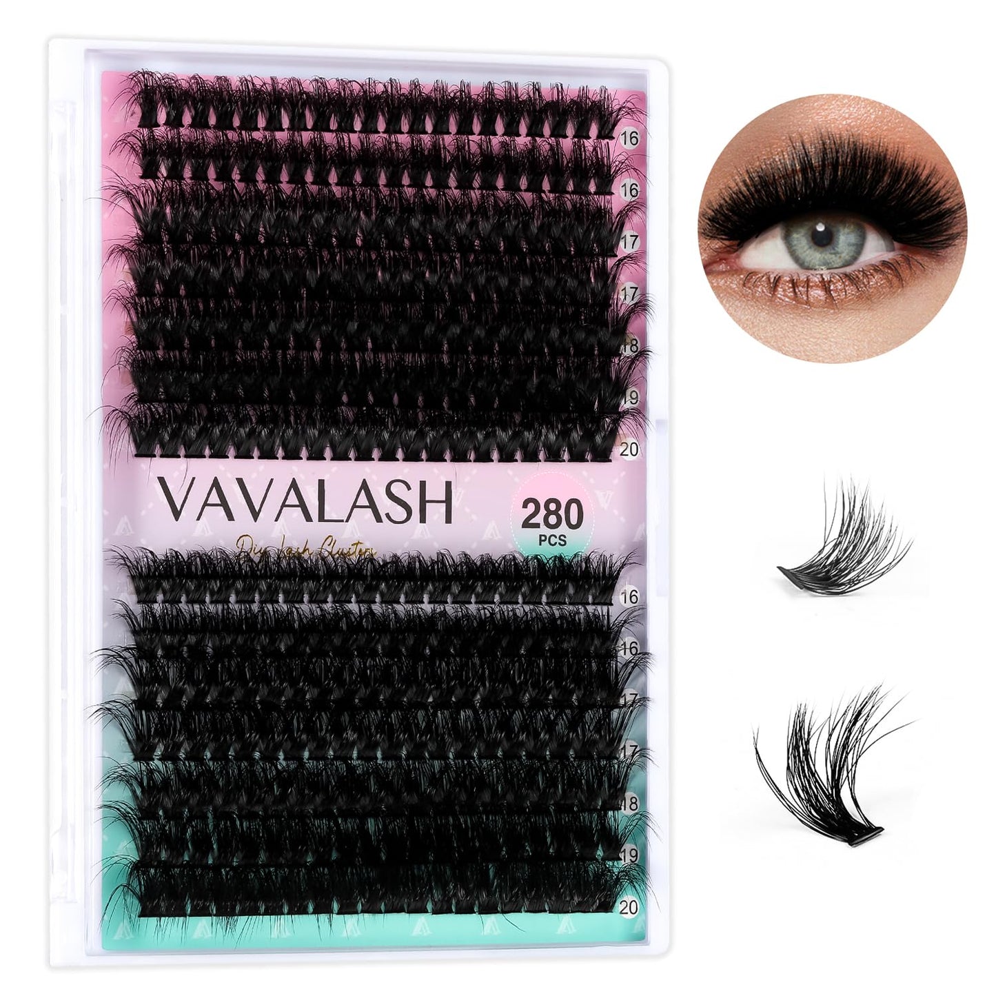 VAVALASH DIY Lash Extension Kit 280 Clusters Individual Lashes Kit 30D 40D 0.07D-10-16mm Lash Clusters, Lash Bond and Seal, Lash Tweezer for DIY Eyelash Extension at Home（Kit-30D+40D-0.07D-10-16MIX）