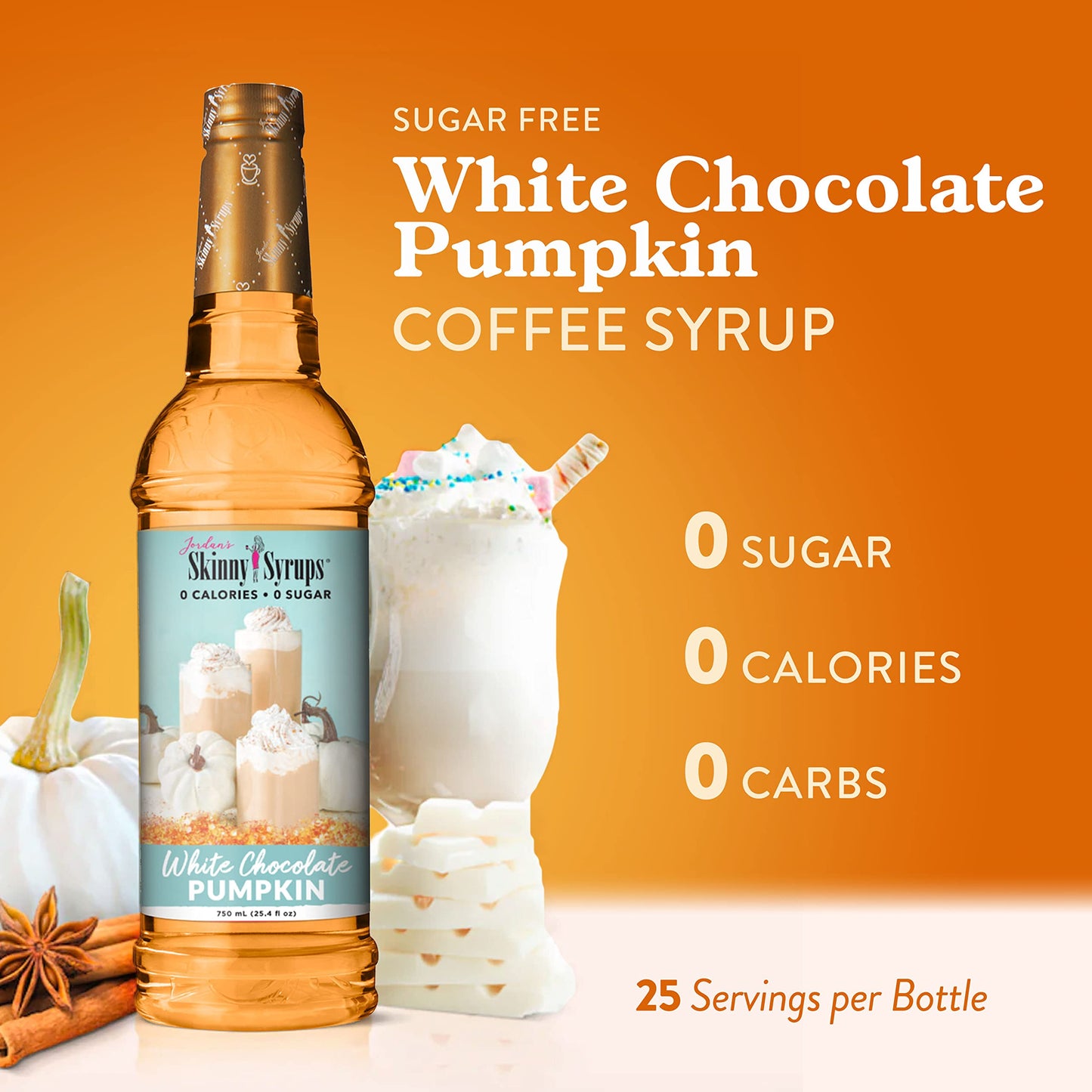 Jordan's Skinny Syrups Sugar Free Coffee Syrup, Vanilla Flavor Drink Mix, Zero Calorie Flavoring for Chai Latte, Protein Shake, Food and More, Gluten Free, Keto Friendly, 25.4 Fl Oz, 2 Pack