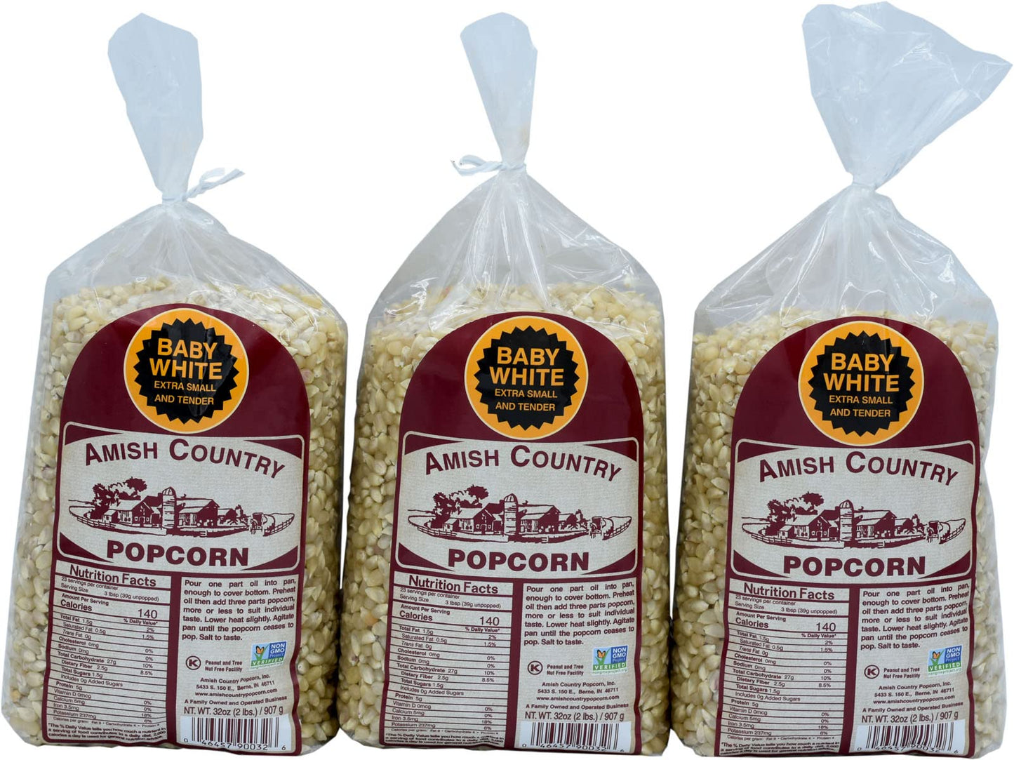 Amish Country Popcorn - Baby White (6 Pound Bag) - Small & Tender Popcorn - Old Fashioned And Delicious with Recipe Guide