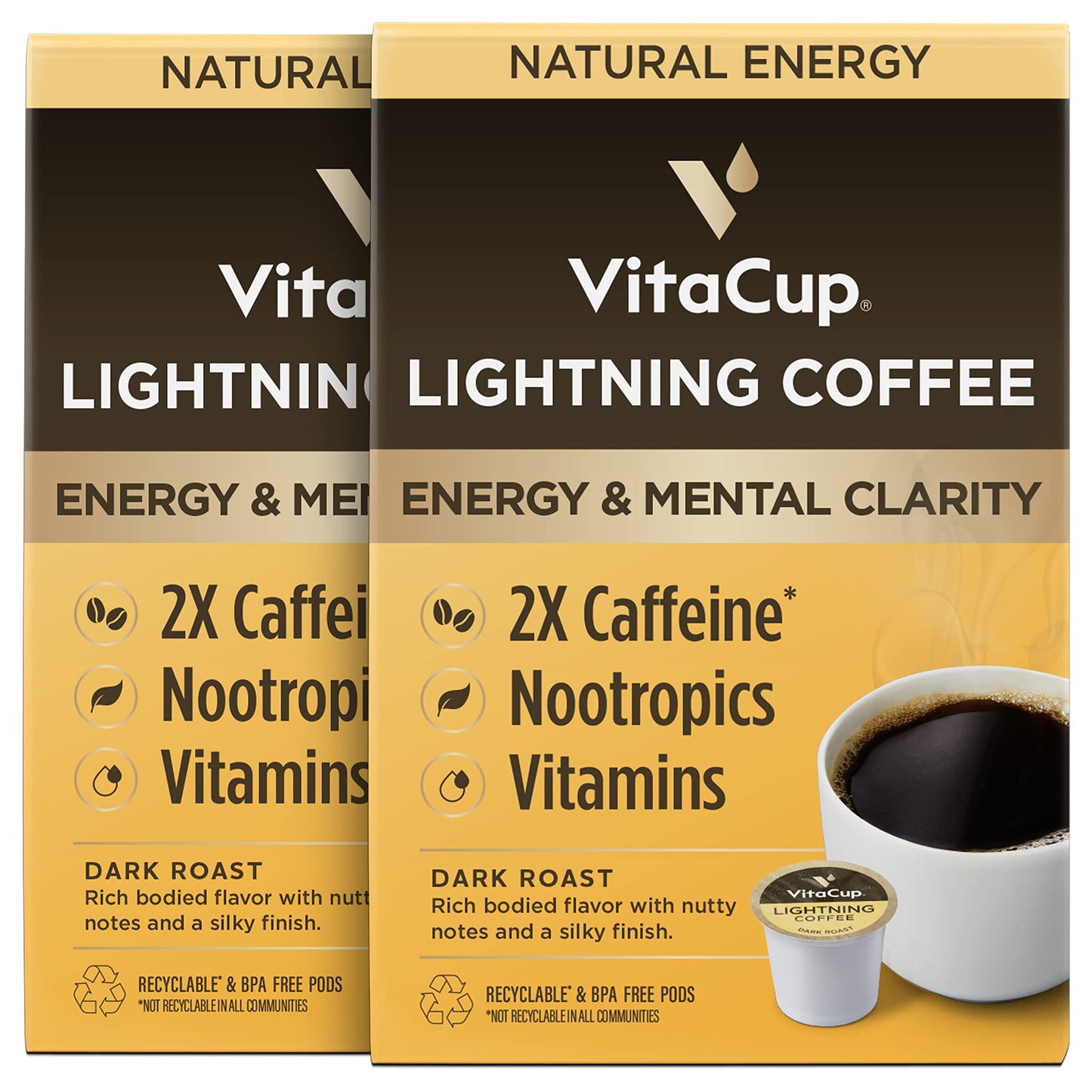 VitaCup Mushroom Coffee Pods - Boost Focus & Immunity with Lions Mane, Chaga, Vitamins, for Memory & Clarity, Recyclable K-Cup Pods, 16 Ct