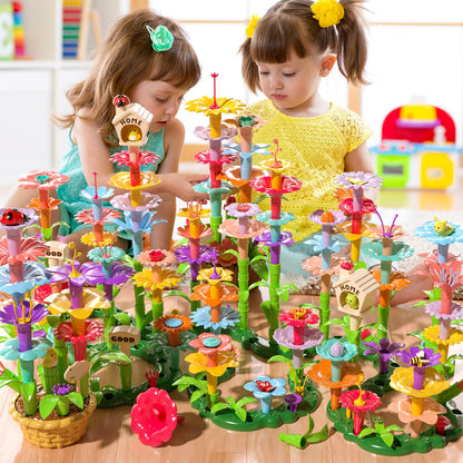 TEMI 138 PCS Educational STEM Toy and Preschool Garden Play Set for Kids Age 3-7, Flower Stacking Toys for Boys and Girls