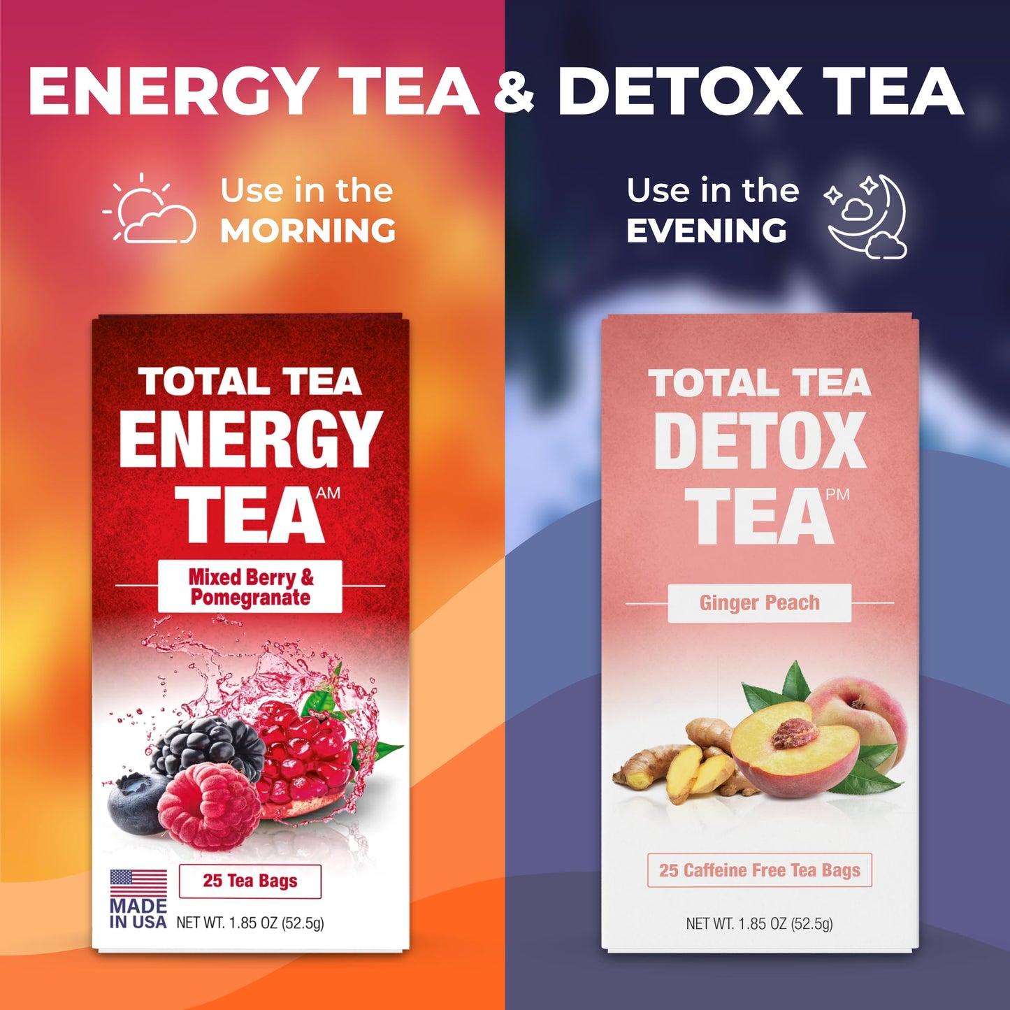 Total Tea SIimming Detox Tea Caffeine Free - 25 Day Detox Tea - Herbal Tea with Chamomile, Hibiscus Tea & Ginger Root for Colon Cleanse – Natural Citrus & Cinnamon Herbal Tea for Digestive Health