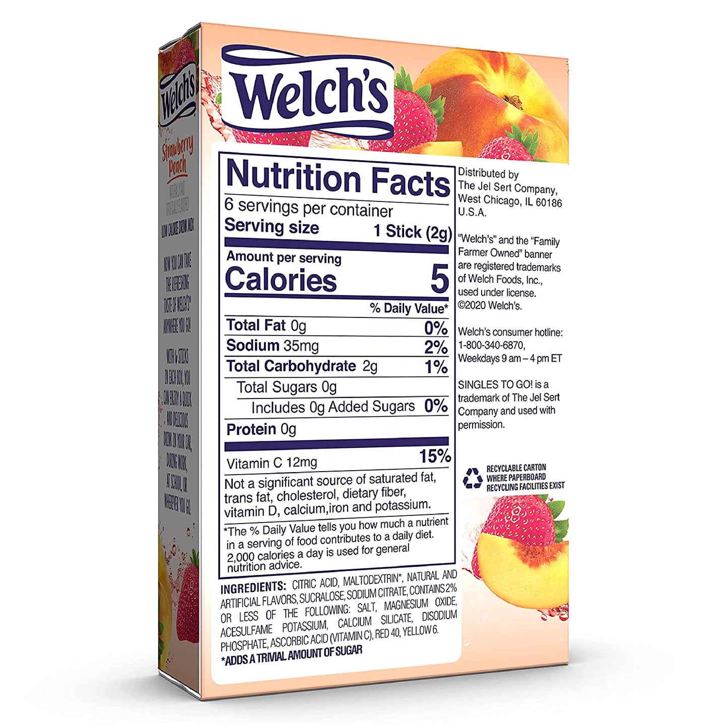 Welch's Singles To Go Variety Pack, Watertok Powdered Drink Mix, Includes 4 Flavors, Grape, Passion fruit, Strawberry Peach, Cherry Pomegranate, 1 Box (30 Servings)