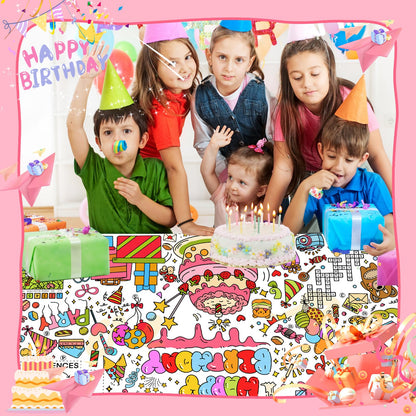 PADTIC Giant Coloring Poster,30x72Inch Happy Birthday Drawing Paper Coloring Tablecloth,DIY Birthday Activity Poster Table Cover,Kids Art Crafts Coloring Mat,Home Classroom Birthday Party Suppiles