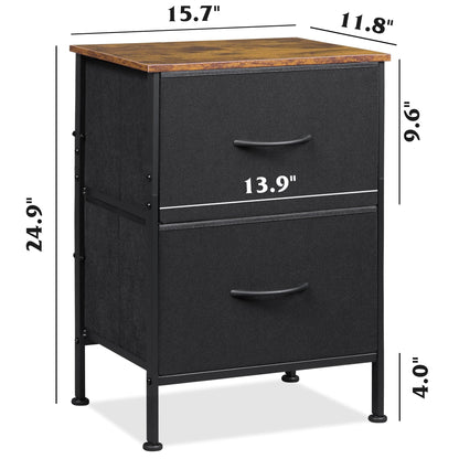 WLIVE Black Nightstand, Small Dresser for Bedroom with 2 Fabric Drawer, Bed Side Table with Drawers, End Table Bedside Furniture, Sturdy Steel Frame, Wood Top, Closet Organizer, College Dorm