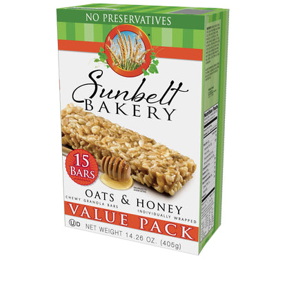 Sunbelt Bakery Oats & Honey Chewy Granola Bars, 15-1.0 OZ Bars (1 Box)