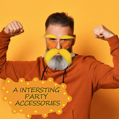 Yellow Mustache and Eyebrows Fake Beard for Kid & Adult, Cosplay Halloween Costume Accessories Funny Party Favor Men Women