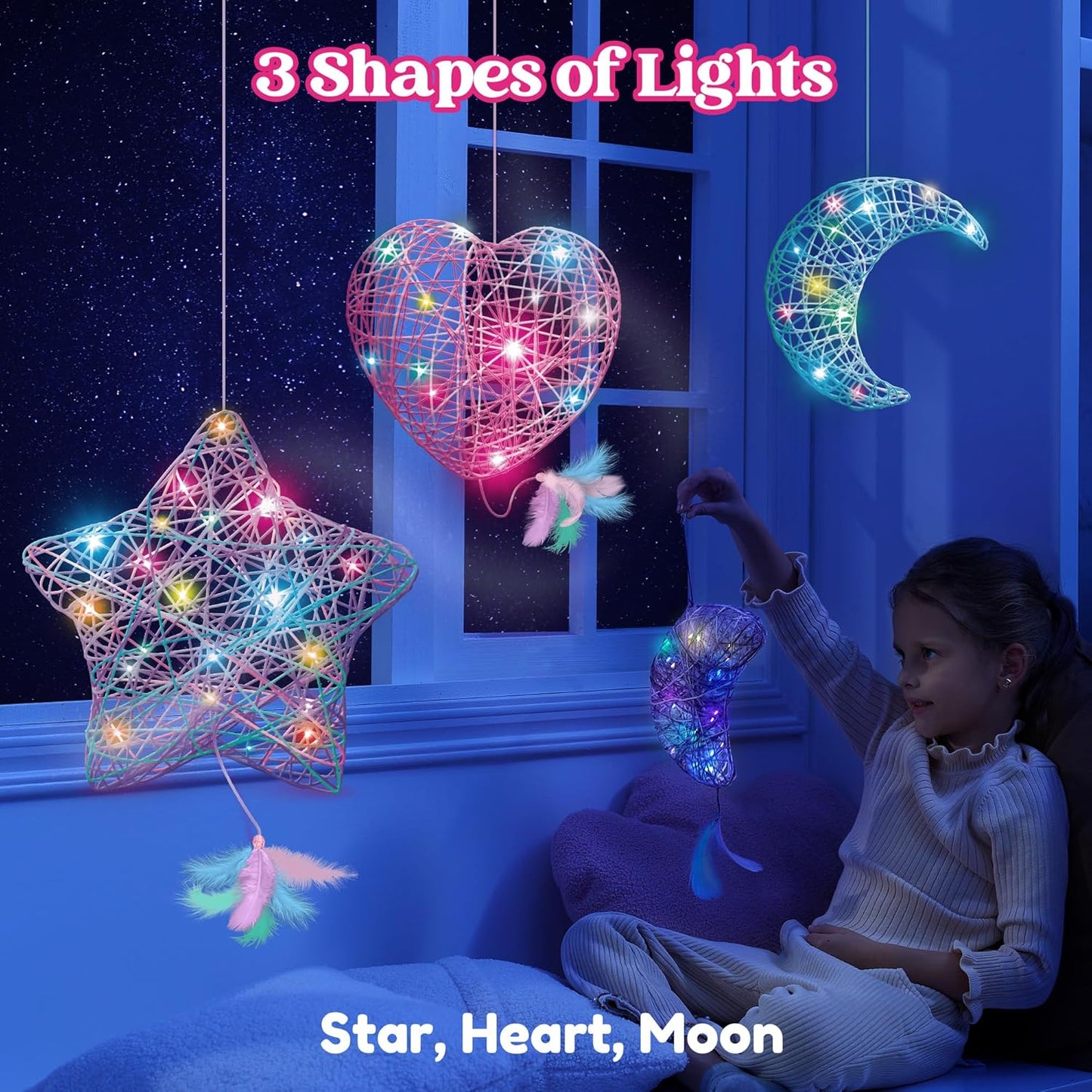 Klever Kits 3D String Art Kit for Kids, Light Up String Light Toy with 30 Multi-Colored LED Bulbs, Arts and Crafts Set, Birthday Gifts for Girls and Boys Ages 6+