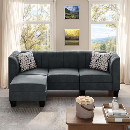 Shintenchi Upgraded Convertible Sectional Sofa Couch, 3 Seat L Shaped Sofa with High Armrest Linen Fabric Small Couch Mid Century for Living Room, Apartment and Office (Dark Grey)