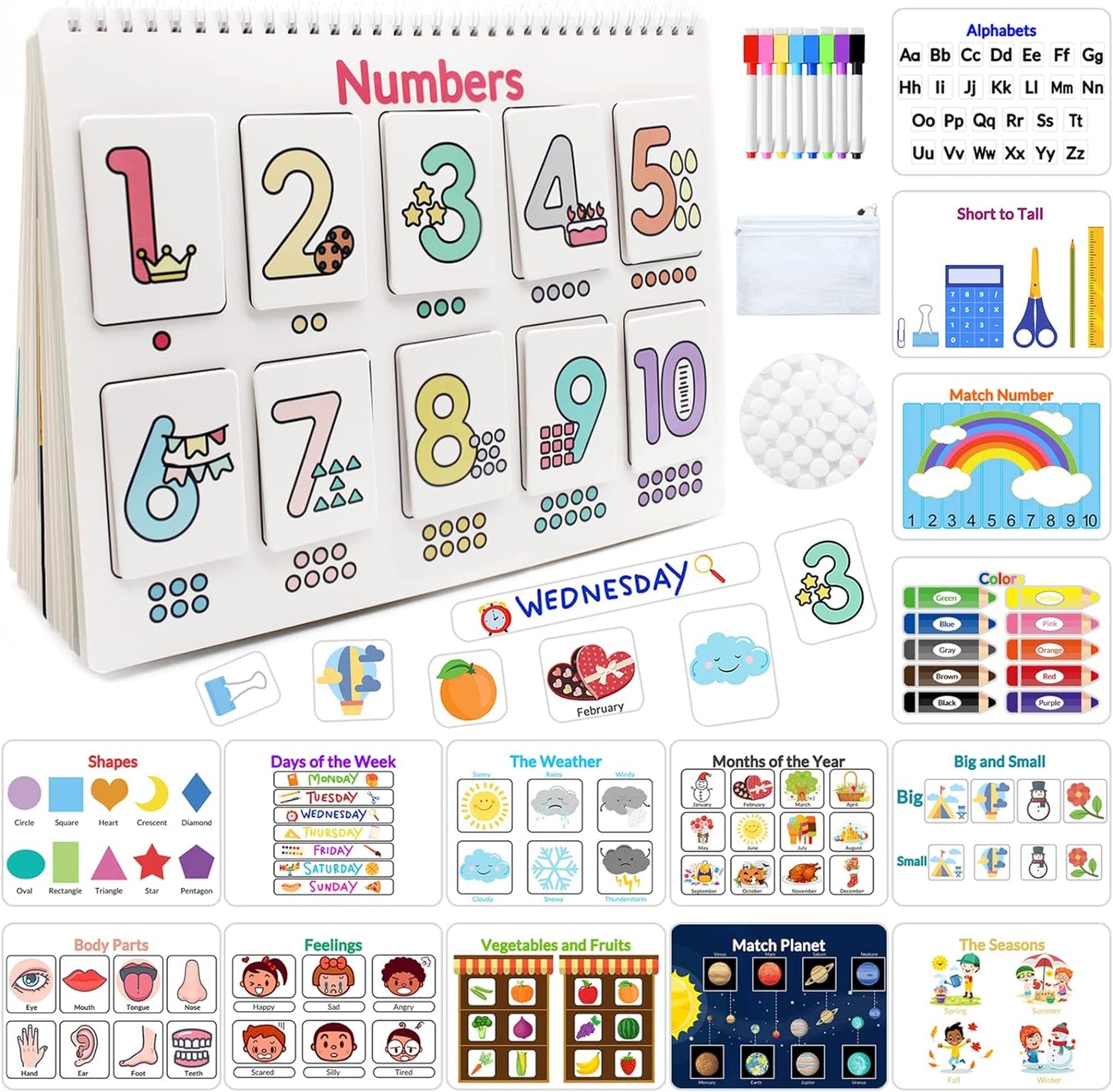 Anvin Preschool Busy Book Sensory Quite Book for Toddlers Montessori Learning Book Early Educational Practice Book with Marker Drawing Book Home School Learning Special Needs Toys(Newest 29 Themes)