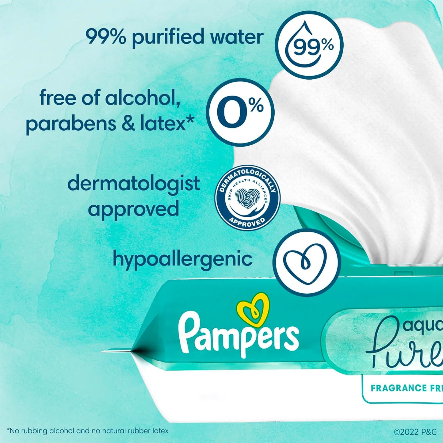 Pampers Aqua Pure Sensitive Baby Wipes, 99% Water, Hypoallergenic, Unscented, 12 Flip-Top Packs (672 Wipes Total) (Packaging May Vary)