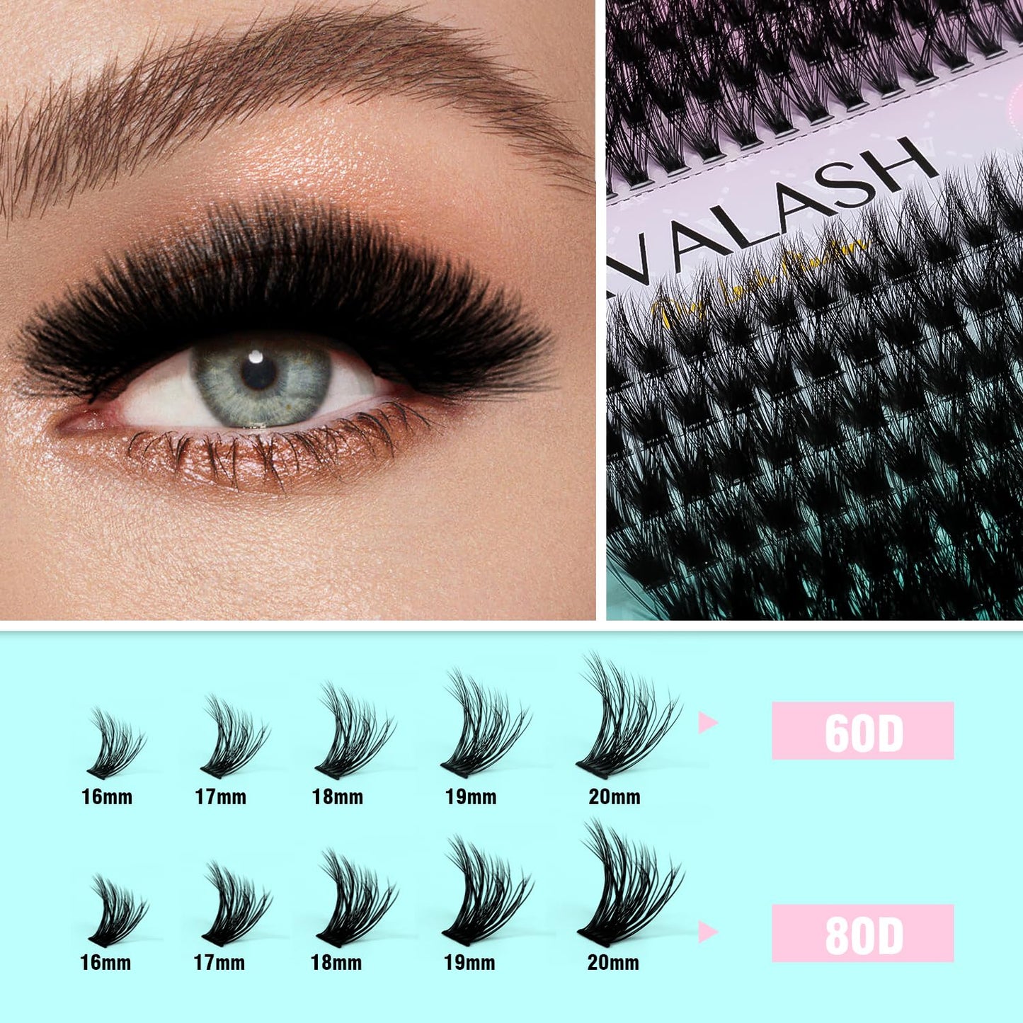 VAVALASH DIY Lash Extension Kit 280 Clusters Individual Lashes Kit 30D 40D 0.07D-10-16mm Lash Clusters, Lash Bond and Seal, Lash Tweezer for DIY Eyelash Extension at Home（Kit-30D+40D-0.07D-10-16MIX）