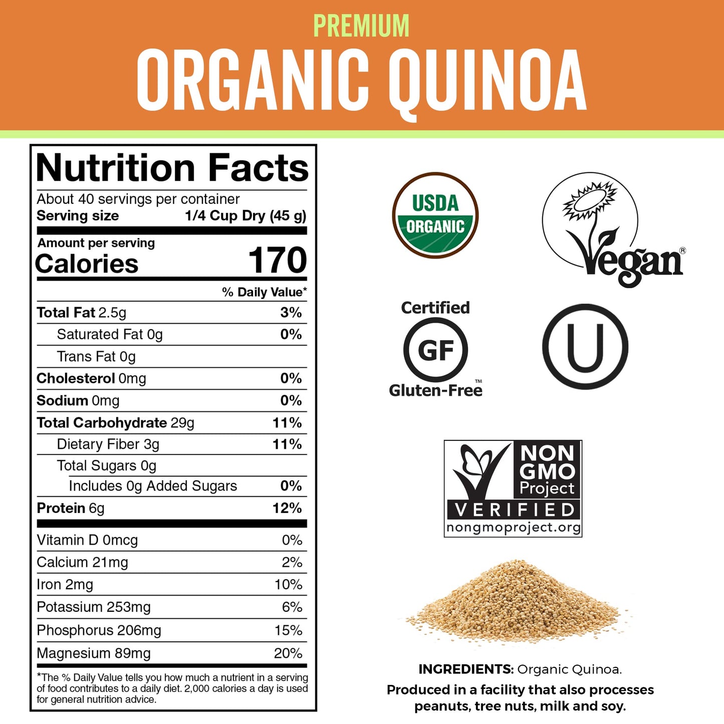 Viva Naturals Organic Quinoa, 64 oz (4 lb) - Plant Based Protein, Fiber and Iron - Pre-Washed Whole Grain Rice and Pasta Substitute for Quinoa Salad - USDA Organic, Gluten Free, Vegan, Non-GMO and Kosher