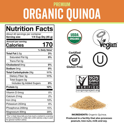 Viva Naturals Organic Quinoa, 64 oz (4 lb) - Plant Based Protein, Fiber and Iron - Pre-Washed Whole Grain Rice and Pasta Substitute for Quinoa Salad - USDA Organic, Gluten Free, Vegan, Non-GMO and Kosher