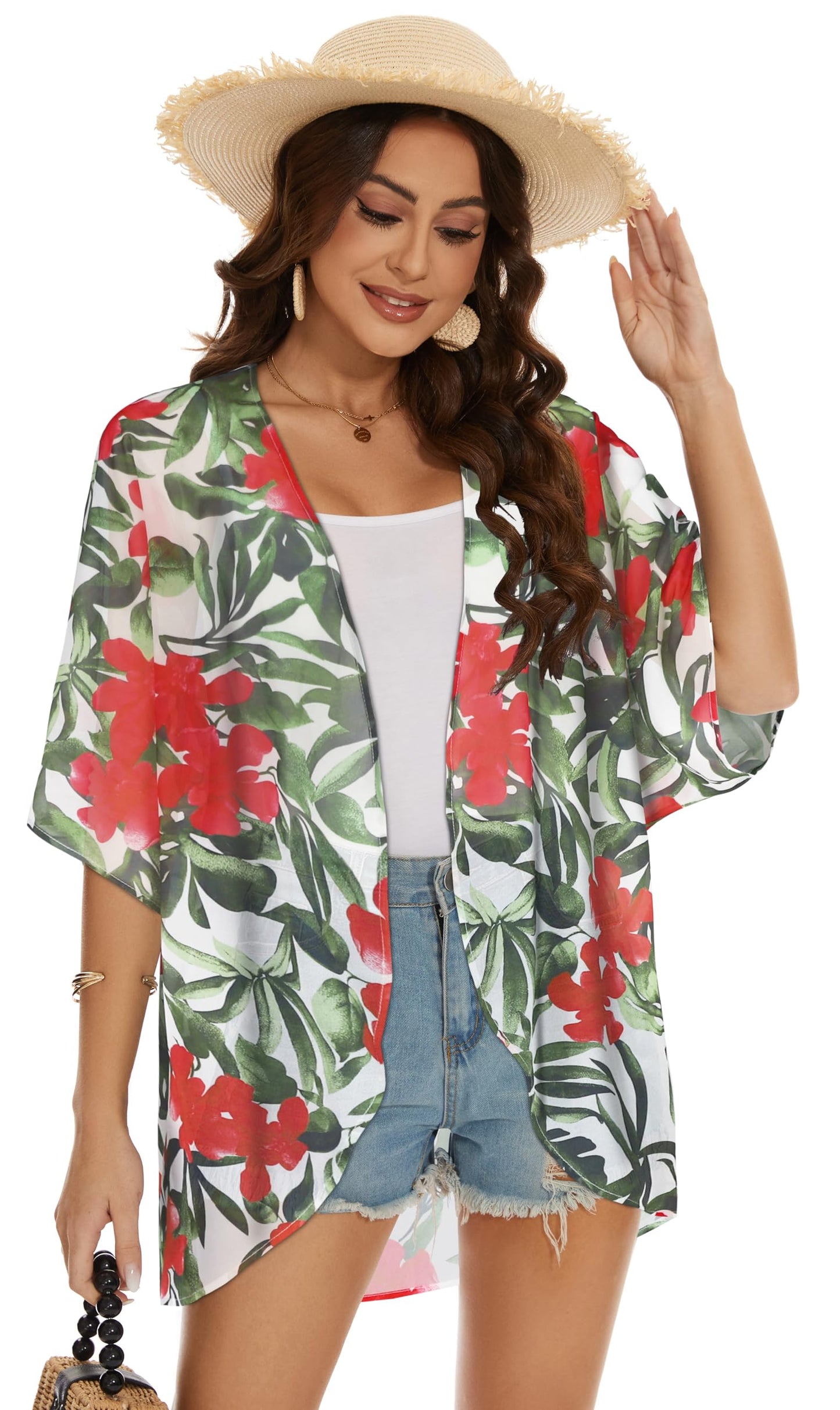 Womens Kimono Beach Cover Up Chiffon Cardigan Floral Tops Loose Capes