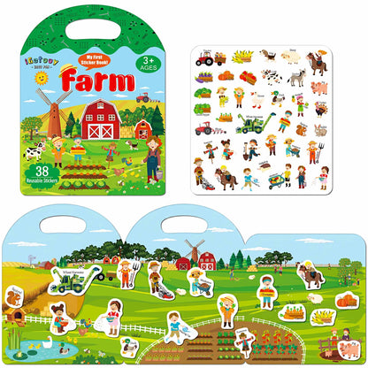 3 Sets Sticker Books for Toddler 1-3, 118 Pcs Reusable Stickers Vehicles, Farm, Space Theme Sticker Books for Girls Boys Preschool Education Learning Toys for Kids 2 3 4 Year Old