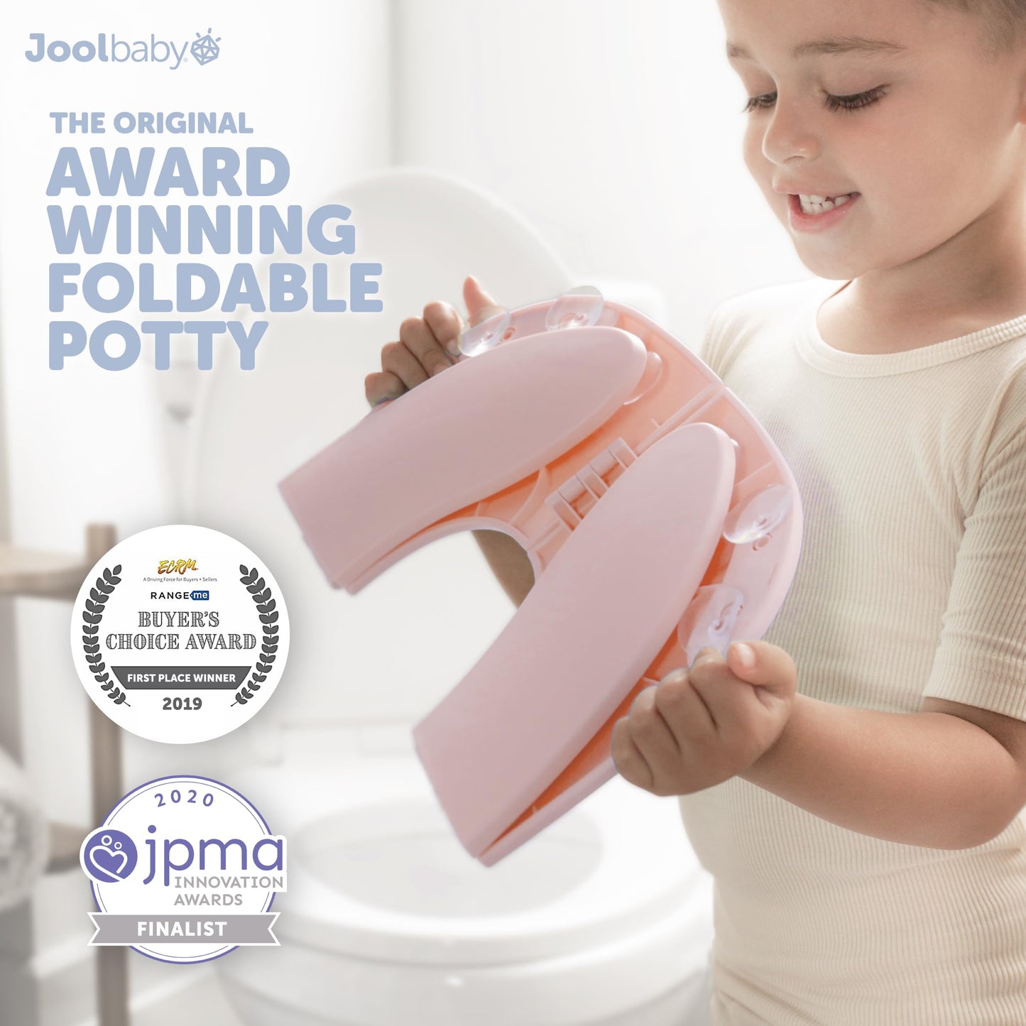 Jool Baby Folding Travel Potty Seat for Toddlers, Fits Round & Oval Toilets, Non-Slip Suction Cups, Includes Free Travel Bag (Aqua)