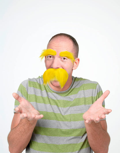 Yellow Mustache and Eyebrows Novelty Moustaches Beard Cosplay Costume Accessories Halloween Party Favors Men Women (1 Pack - Yellow)