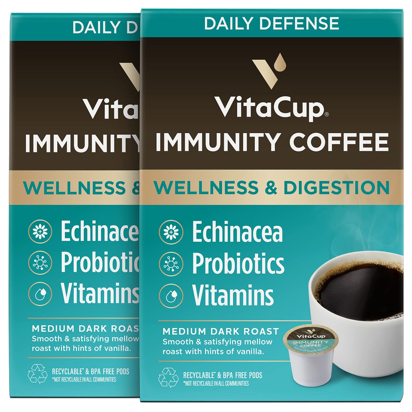 VitaCup Mushroom Coffee Pods - Boost Focus & Immunity with Lions Mane, Chaga, Vitamins, for Memory & Clarity, Recyclable K-Cup Pods, 16 Ct