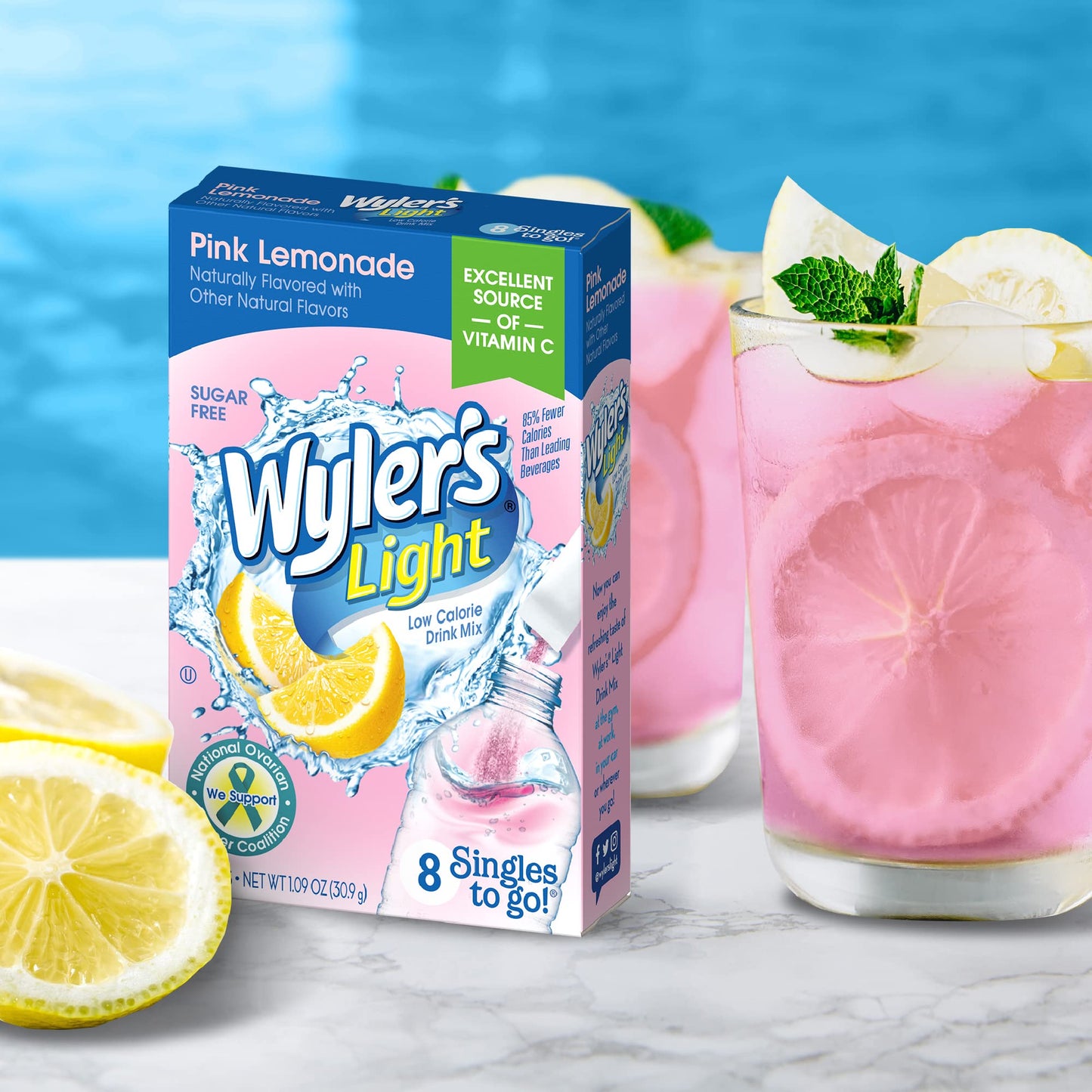 Wyler's Light Singles to Go Powder Packets, Water Drink Mix, Variety Pack, Pink, Strawberry & Blueberry Lemonade, Sugar & Caffeine Free, On-The-Go, 40 Count