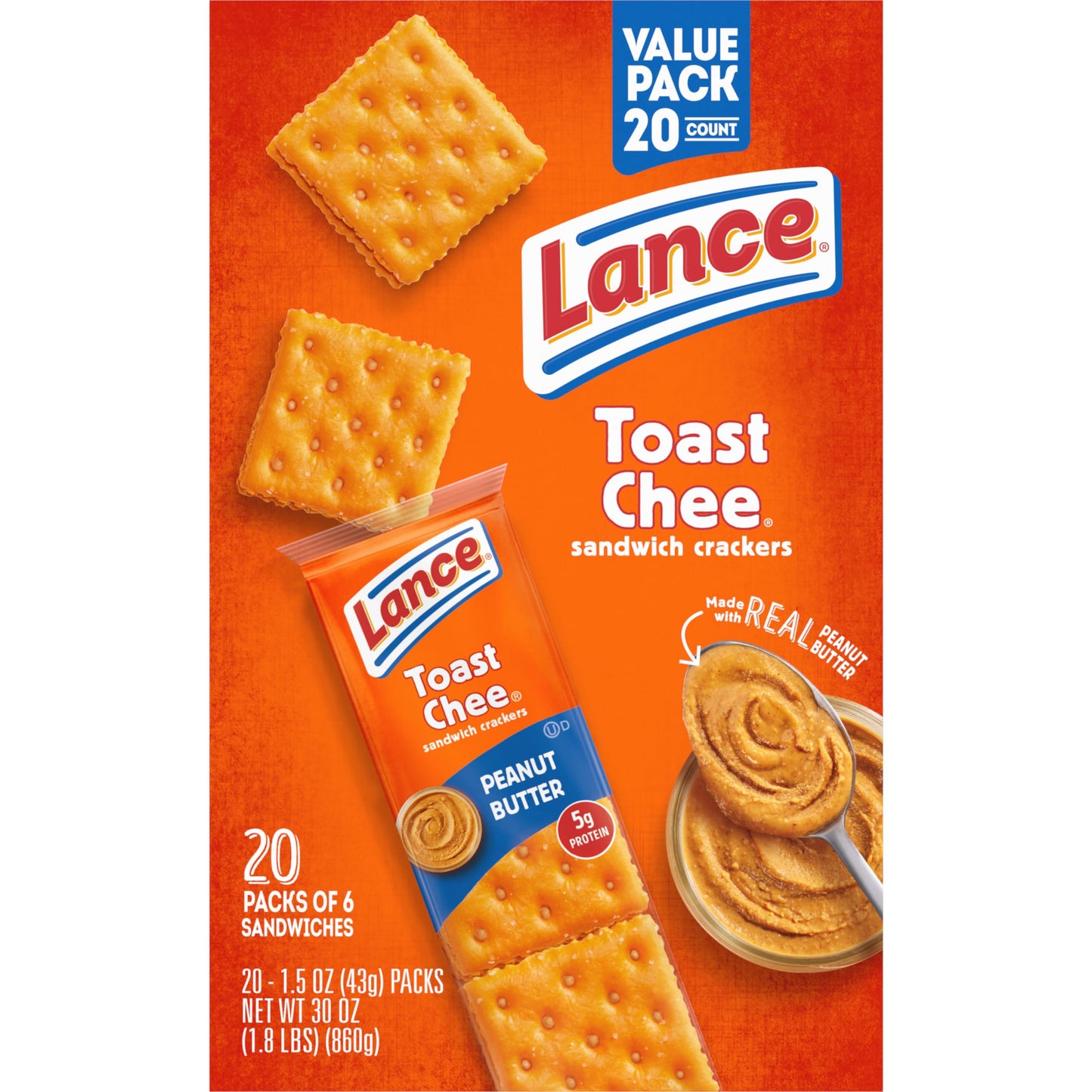 Lance Sandwich Crackers, Captain's Wafer Grilled Cheese, 10 Individual Packs, 6 Sandwiches Each