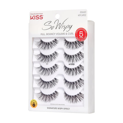 KISS So Wispy, False Eyelashes, Style #11', 12 mm, Includes 5 Pairs Of Lashes, Contact Lens Friendly, Easy to Apply, Reusable Strip Lashes, Glue On, Mulitpack