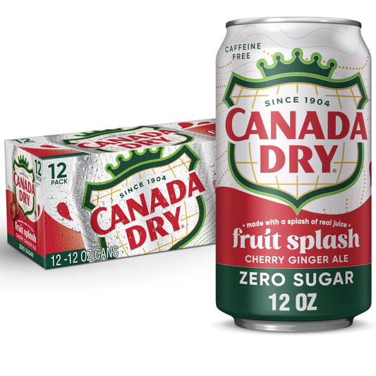 Canada Dry Fruit Splash Cherry Ginger Ale Zero Sugar Soda, 12 fl oz cans, 12 pack