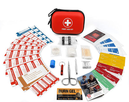 Mini First Aid Kit, 100 Pieces Water-Resistant Hard Shell Small Case - Perfect for Travel, Outdoor, Home, Office, Camping, Hiking, Car (Red)