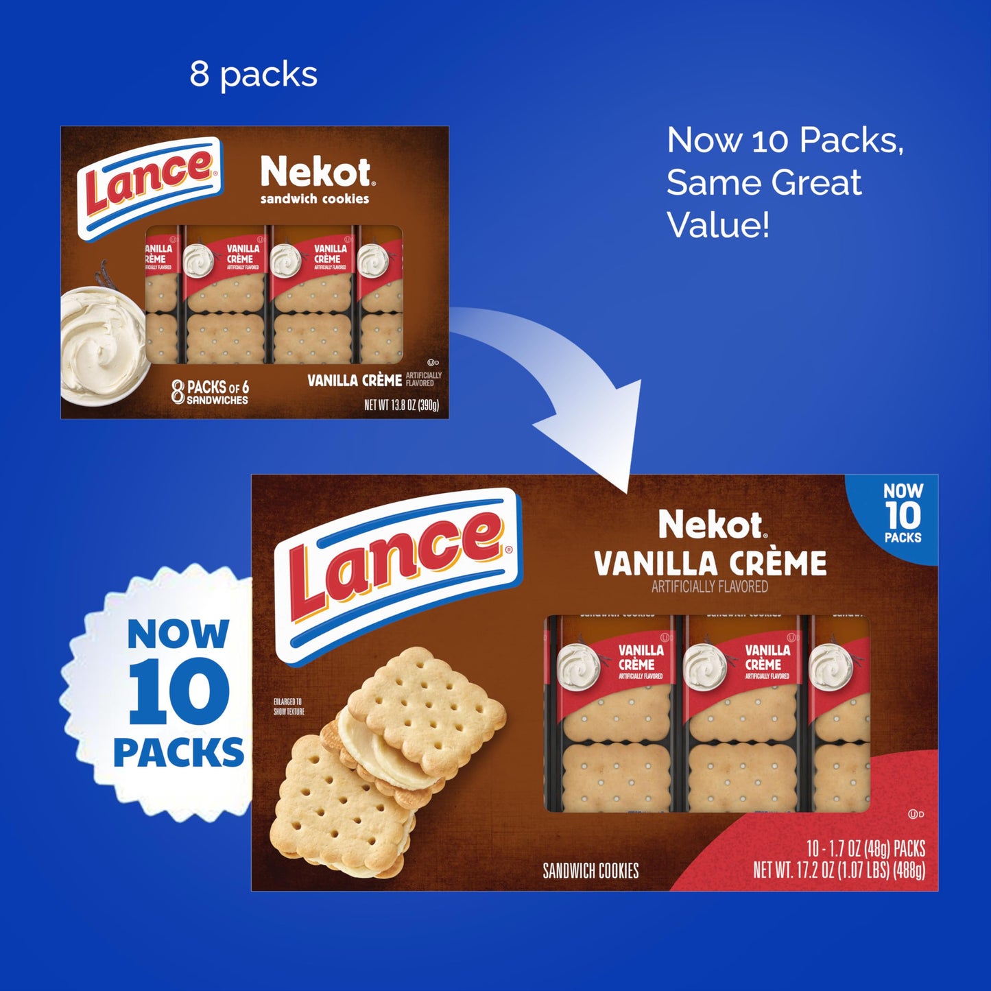 Lance Sandwich Crackers, Captain's Wafer Grilled Cheese, 10 Individual Packs, 6 Sandwiches Each