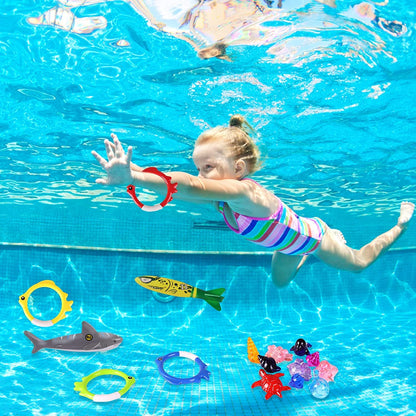 30 Packs Summer Pool Diving Swimming Essentials Toys for Kids, Fun Swim Games Sinking Set, Underwater Dive Gifts with Storage Bag Include Torpedo Gems Shark Rings Sea Animals for Boys Girls Toddlers